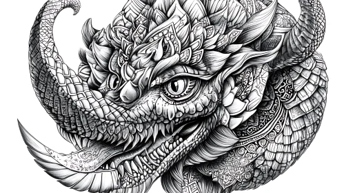 Detailed Dragon Illustration with Fine Lines