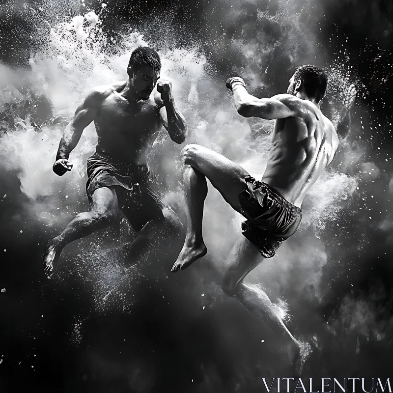 Striking Muay Thai Fighters in Action AI Image