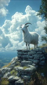 Mountain Goat Amid Stunning Clouds