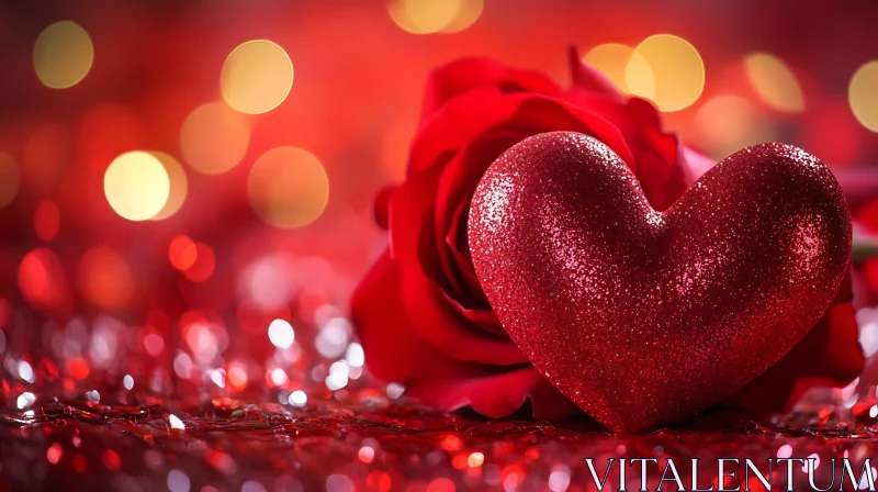 AI ART Heart and Rose in Red Ambiance