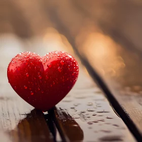 Heart Symbol on Wet Wood Surface