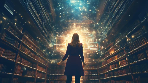 Woman in Library Facing Light