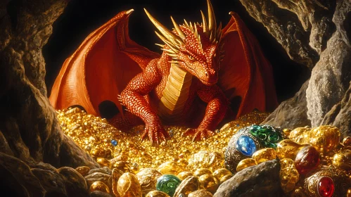 Crimson Dragon on Golden Treasure