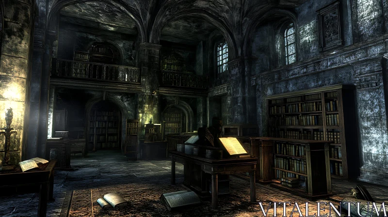 Old Library with Books AI Image