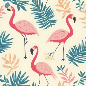 Exotic Flamingos with Tropical Foliage Pattern