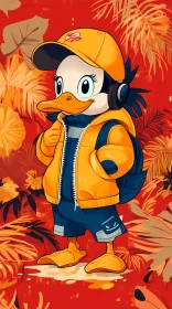 Stylish Cartoon Duck in Orange