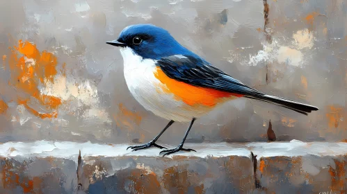 Artistic Bird Painting in Blue and Orange