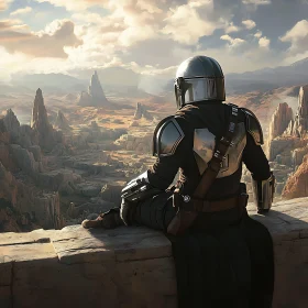Armored Figure Overlooking Barren Lands