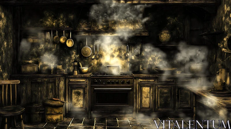 AI ART Old-World Kitchen Scene with Steam