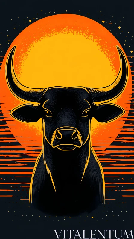 Bold Bull Sunset Silhouette AI Image