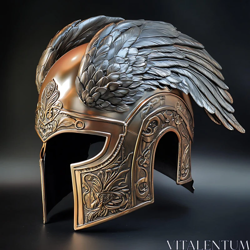 AI ART Bronze Helmet with Winged Embellishments