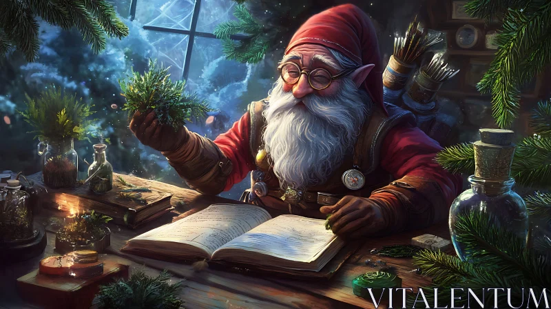 AI ART Enchanted Gnome Herbalist at Work