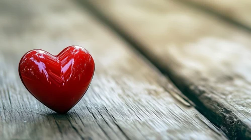 Red Heart on Wooden Surface