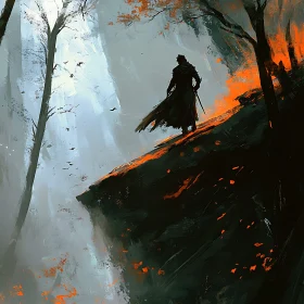 Silhouette of Warrior in Forest