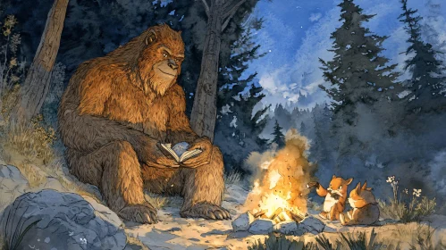 Sasquatch Reading to Foxes