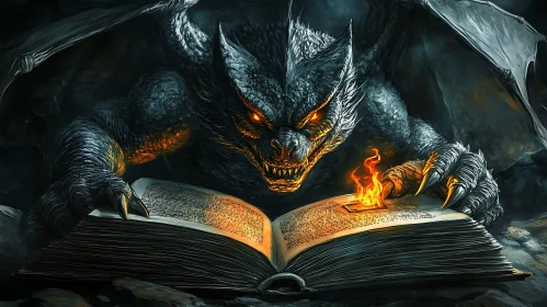 Dragon Reading a Book of Spells