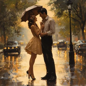 Couple Embracing in the Rain Artwork