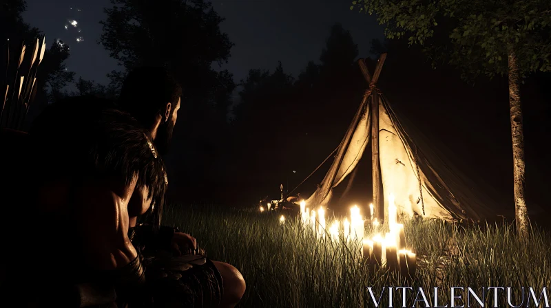 Candlelit Tent at Night AI Image