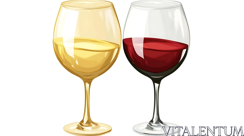 AI ART Pair of Wine Glasses with Different Wines