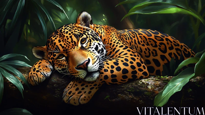 Serene Jaguar in Lush Forest Landscape AI Image