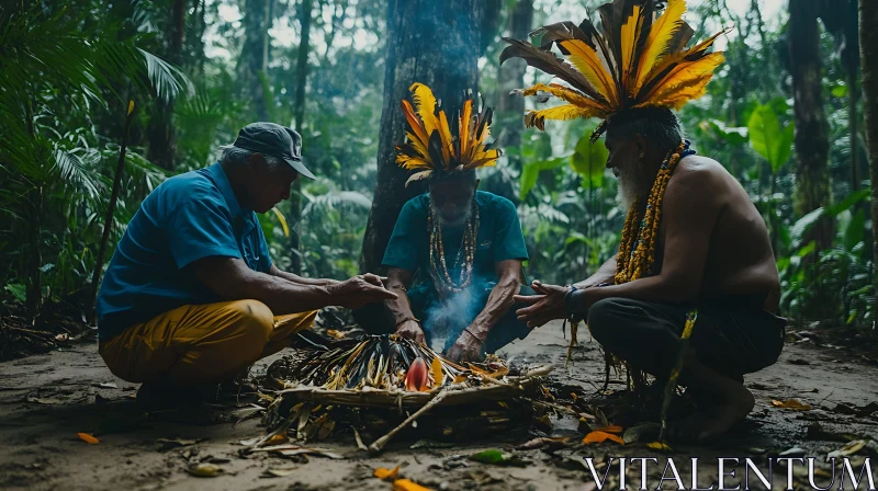 AI ART Tribal Gathering Around Campfire