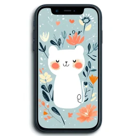 Cute Bear and Flowers on Smartphone Screen