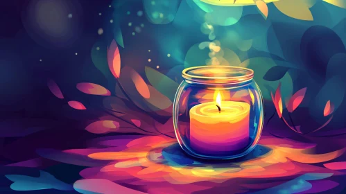 Glowing Candle in Glass Jar Art