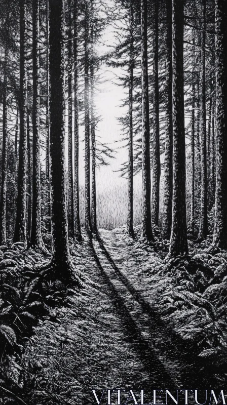 AI ART Forest Path with Light and Dark Contrast