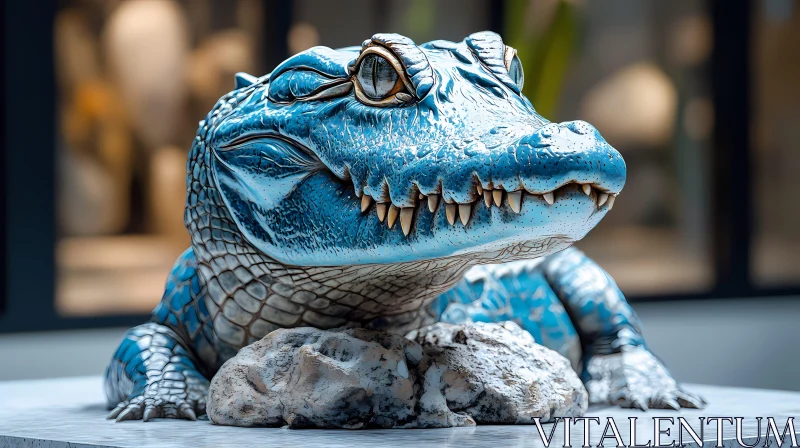 Crocodile Art in Blue Tones AI Image