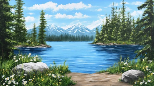 Tranquil Lake and Mountain Scene