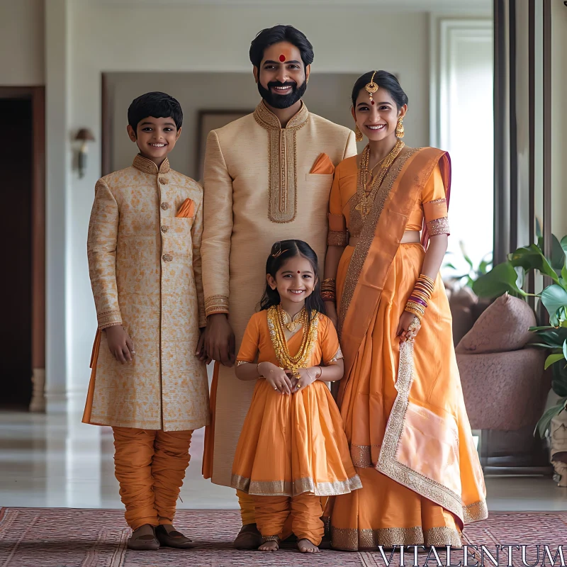 AI ART Joyful Family in Traditional Indian Clothing