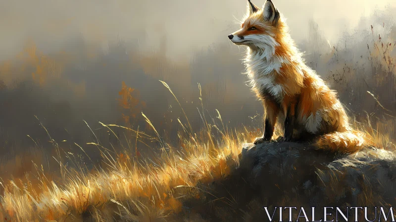 Fox Amidst Autumn Mist AI Image