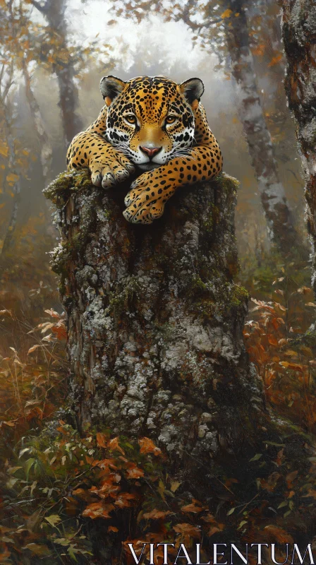 Majestic Leopard in Tranquil Woodlands AI Image