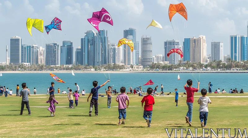 Kite Flying Fun at the City Park AI Image