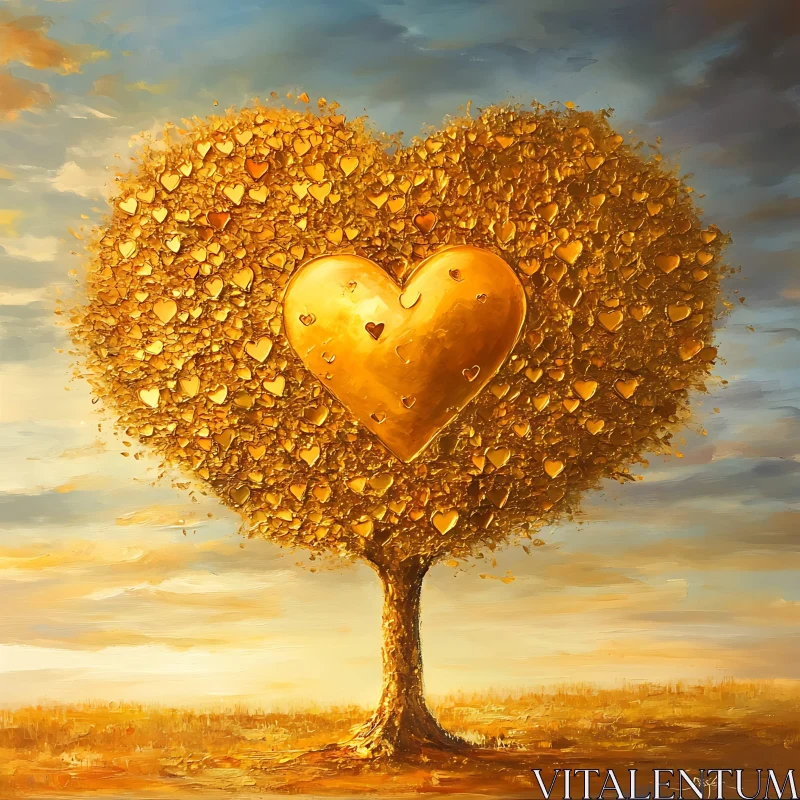 AI ART Tree of Golden Hearts Illustration