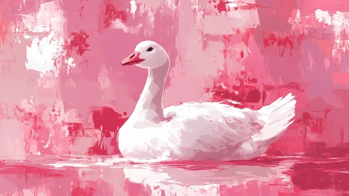 Graceful Swan in Pink Abstract Setting