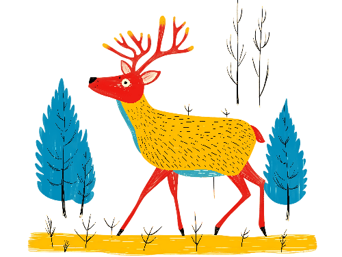 Artistic Representation of a Colorful Deer on a Transparent Background POD Design