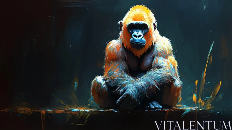 Contemplative Gorilla in Vibrant Colors AI Image