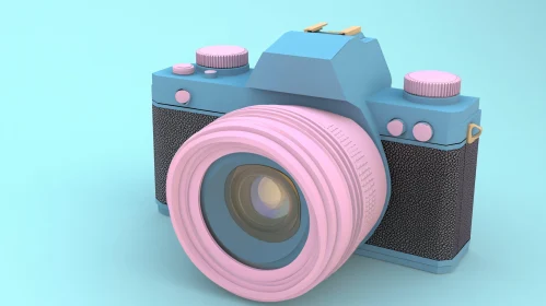 Retro Camera in Pink and Blue Tones