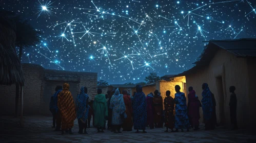 African Village Under Constellations