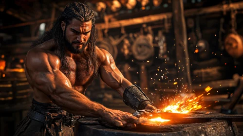 Muscular Blacksmith at Work