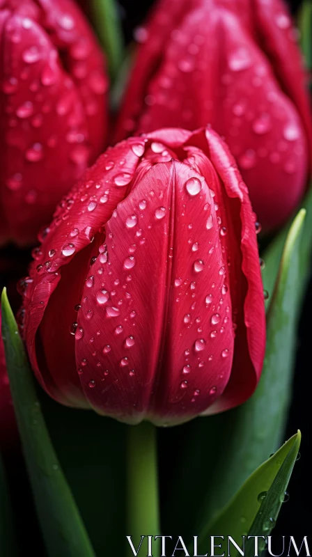 Blooming Red Tulips with Water Droplets - Norwegian Nature Photography AI Image