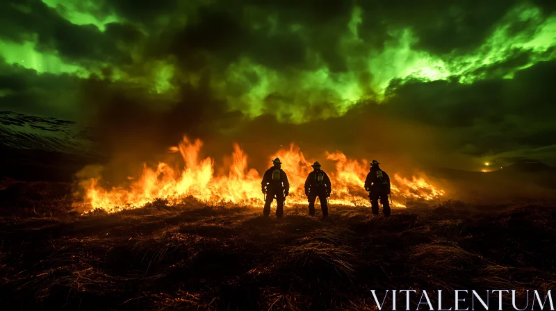 Brave Firefighters Face Wildfire During Aurora AI Image