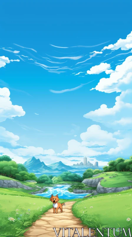 Captivating Anime Jungle Floor: Mountainous Vistas and Whimsical Skyline AI Image