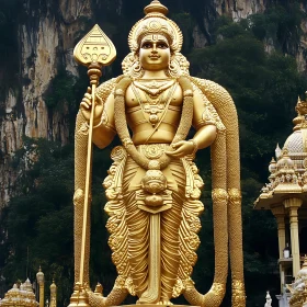 Majestic Golden Statue of Murugan