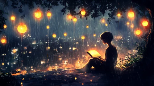 Girl Reading in the Rain