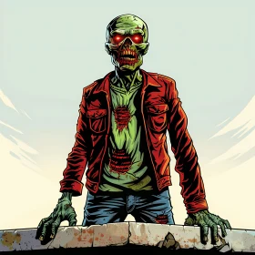 Comic Book Style Zombie Illustration on City Rooftop