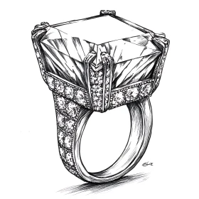 Black and White Diamond Ring Illustration