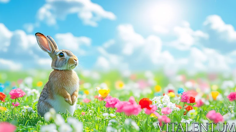 AI ART Springtime Bunny in Blooming Flowers