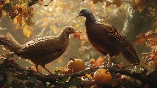 Birds in Autumnal Scene